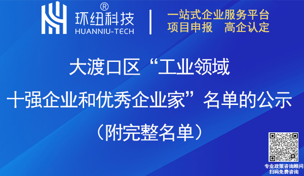 大渡口區(qū)工業(yè)領域十強企業(yè)和優(yōu)秀企業(yè)家名單
